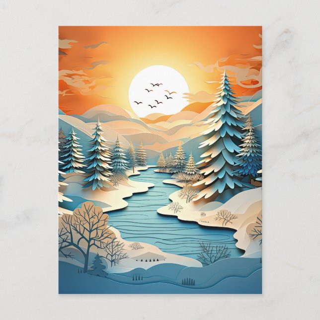 3D Effect Abstract Winter Background Postcard (Front)
