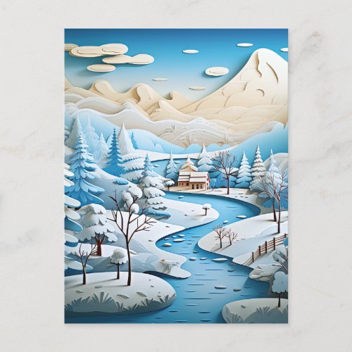 3D Effect Abstract Winter Background Postcard