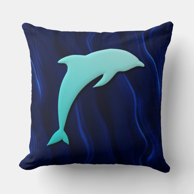 3D Effect Blue Dolphin Deep Water Sea Blue Throw Pillow (Front)