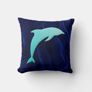 3D Effect Blue Dolphin On Deep Water Blue Throw Pillow