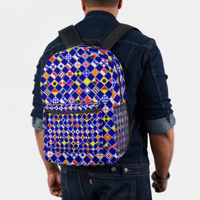 3D Effect Checker Nautical Flag tiles Motif Printed Backpack (Insitu (Model))