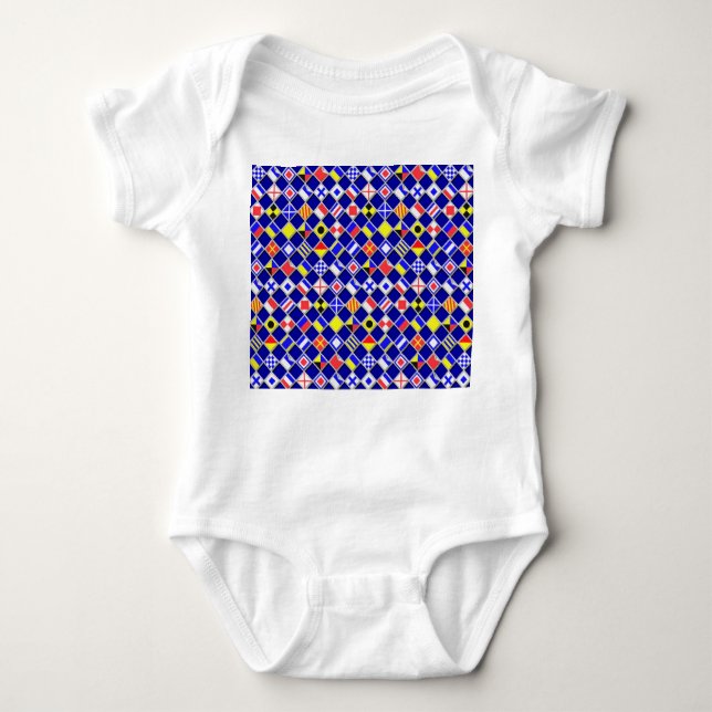 3D Effect Checkered Nautical Flag tiles Decor Baby Bodysuit (Front)