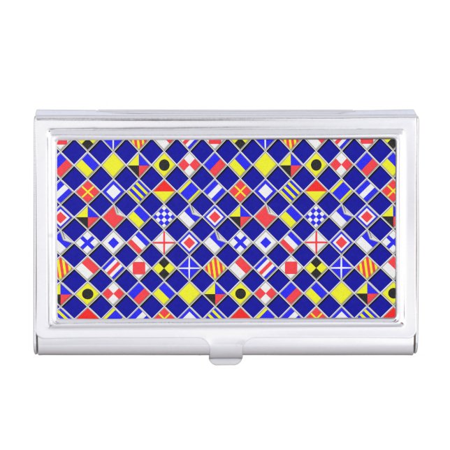 3D Effect Checkered Nautical Flag tiles Decor Business Card Holder (Front)