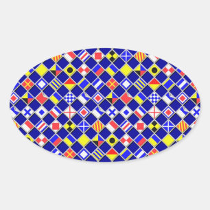 3D Effect Checkered Nautical Flag tiles Decor Oval Sticker