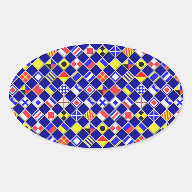 3D Effect Checkered Nautical Flag tiles Decor Oval Sticker (Front)