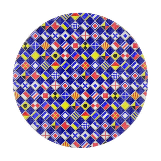 3D Effect Checkered Nautical Flag tiles Motif Cutting Board (Front)