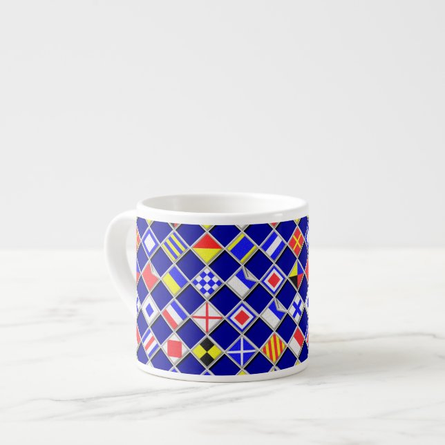 3D Effect Checkered Nautical Flag tiles Motif Espresso Cup (Front Left)