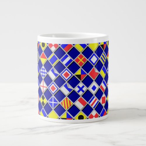 3D Effect Checkered Nautical Flag tiles Motif Large Coffee Mug