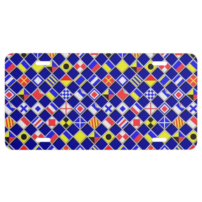 3D Effect Checkered Nautical Flag tiles Motif License Plate (Front)