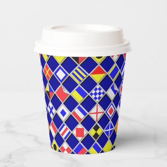 3D Effect Checkered Nautical Flag tiles Motif Paper Cups (Front)