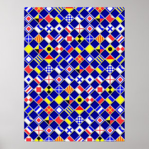 3D Effect Checkered Nautical Flag tiles Motif Poster