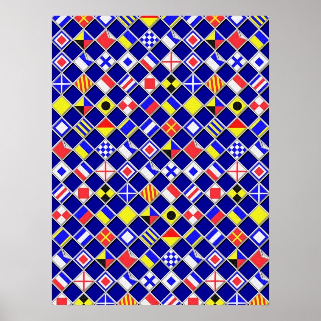 3D Effect Checkered Nautical Flag tiles Motif Poster (Front)