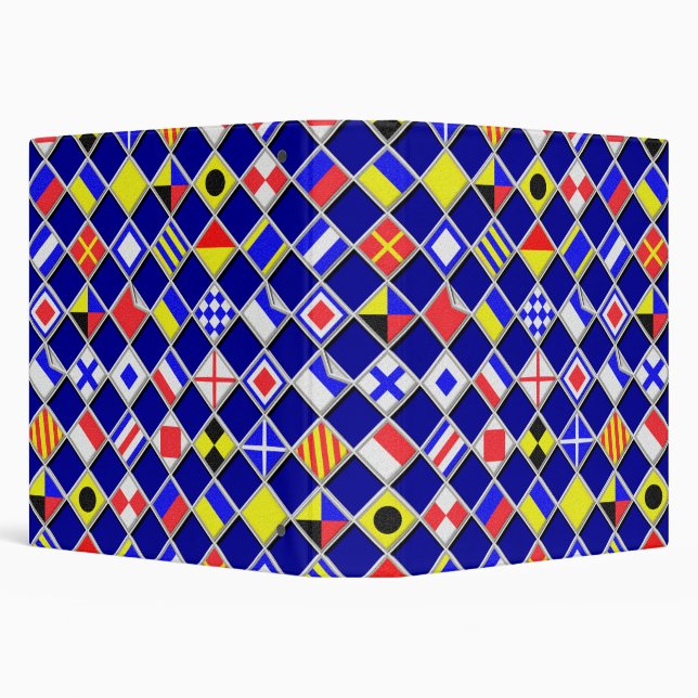 3D Effect Checkered Nautical Flag tiles Pattern 3 Ring Binder (Background)