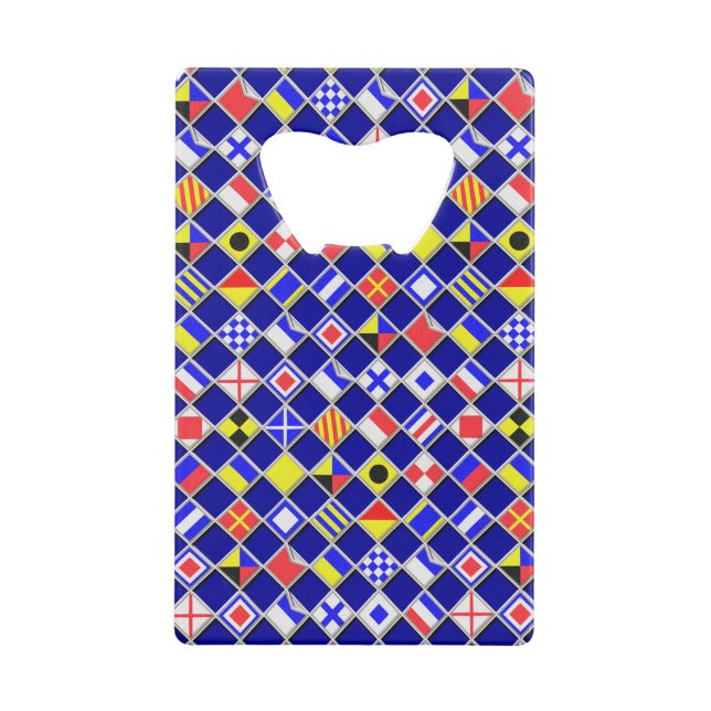 3D Effect Checkered Nautical Flag tiles Pattern Credit Card Bottle Opener (Back)