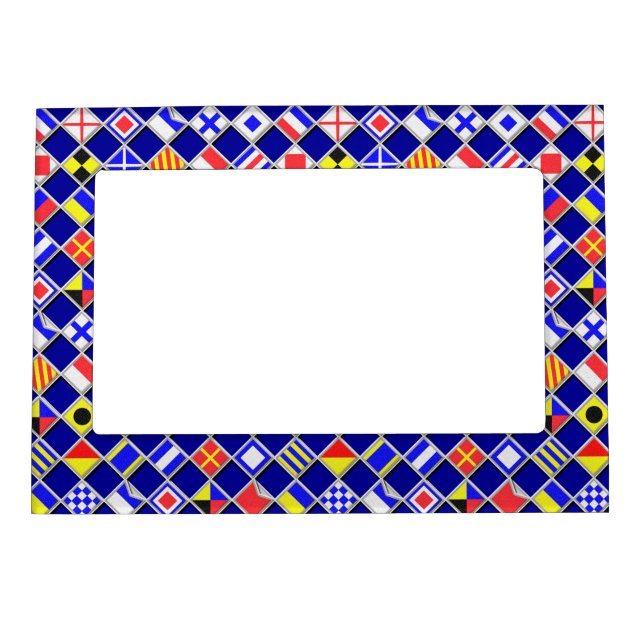 3D Effect Checkered Nautical Flag tiles Pattern Magnetic Photo Frame (Front)