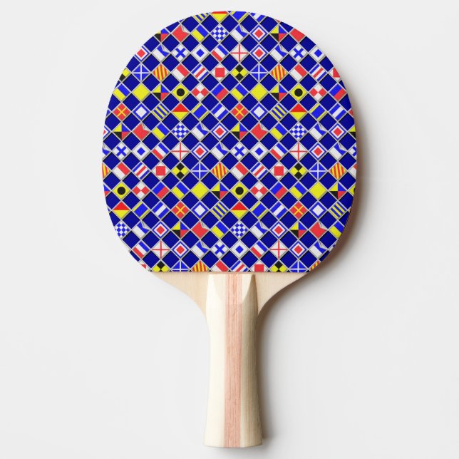 3D Effect Checkered Nautical Flag tiles Pattern Ping Pong Paddle (Front)