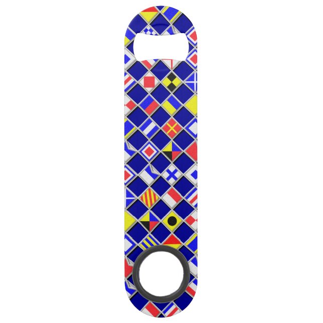 3D Effect Checkered Nautical Flag tiles Pattern Speed Bottle Opener (Front)