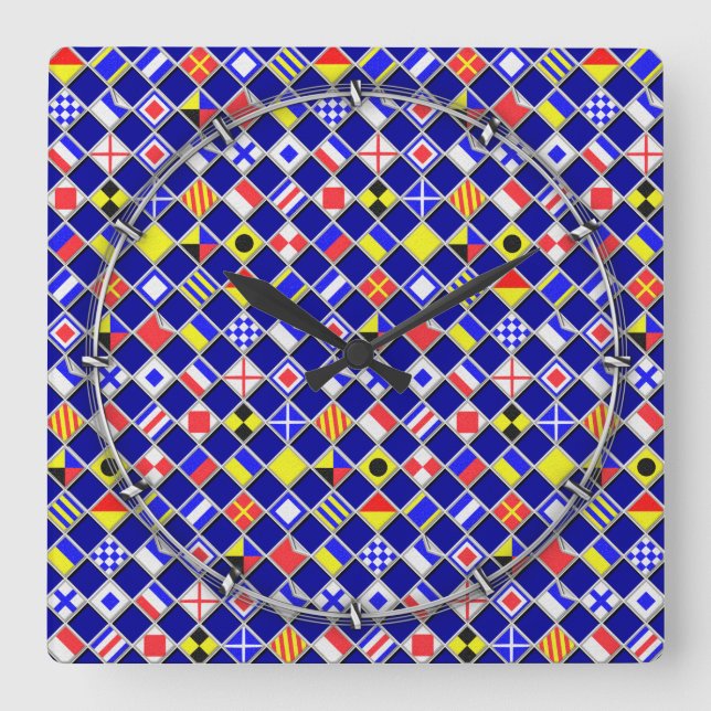 3D Effect Checkered Nautical Flag tiles Pattern Square Wall Clock (Front)