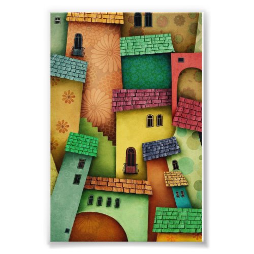 3D Effect Colorful Abstract Houses frame design  Photo Print