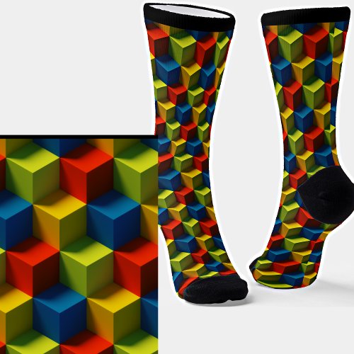 3D Effect Cubes Optical Illusion Socks