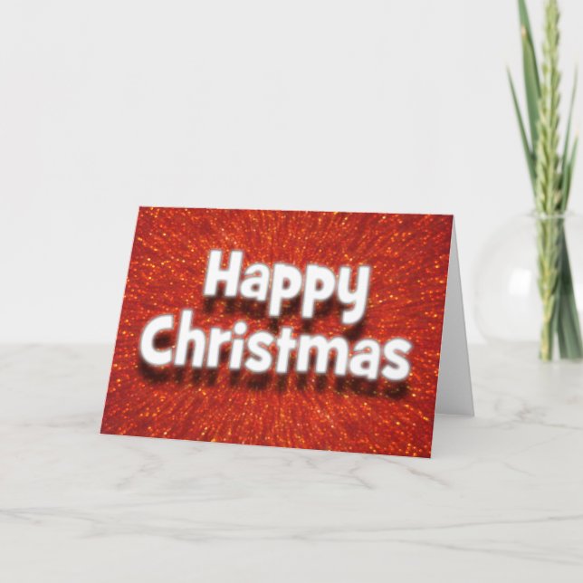 3D Effect Happy Christmas Red Sparkle Card (Front)