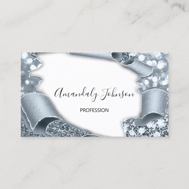 3D Effect  Makeup Artist GLITTER GRAY BLUE White Business Card (Front)
