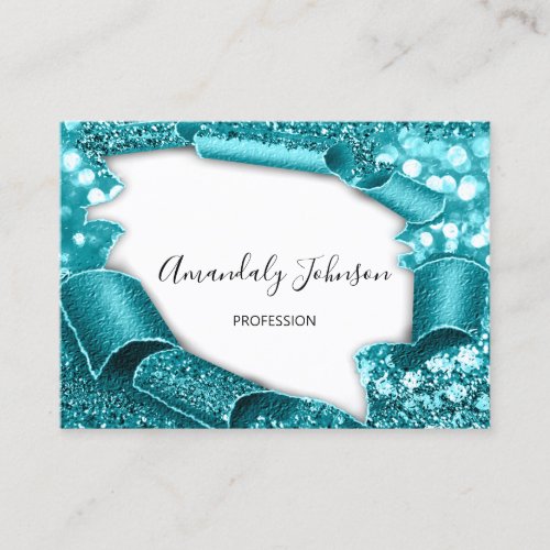 3D Effect  Makeup Artist Teal White Business Card