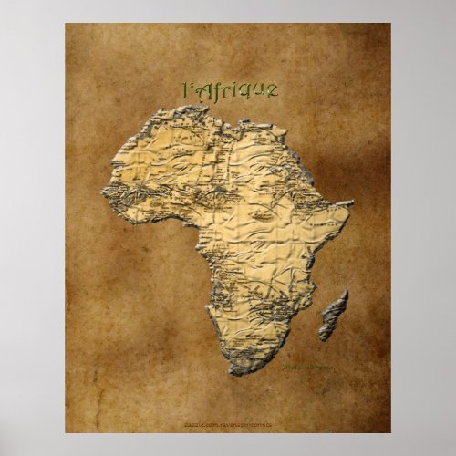 3D_effect Map of AFRICA on Faux Parchment BG Poster