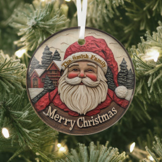3D effect Santa Glass Ornament - Customizable