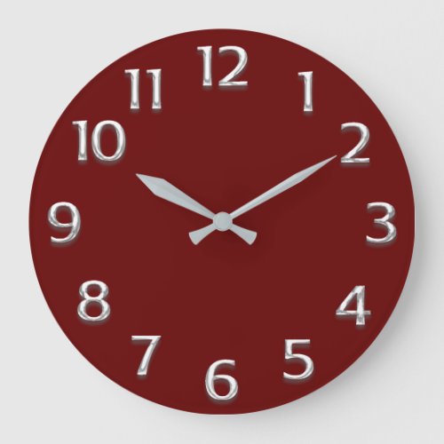 3D  Effect Silver GRAY Minimalism Modern Burgundy Large Clock