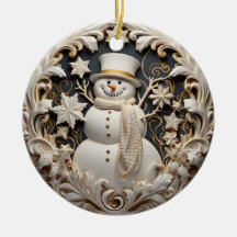 3D Effect Snowman Christmas Ornament | Custom name