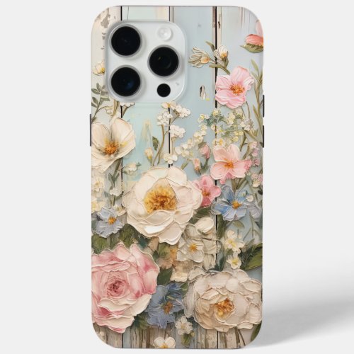 3D Effect Vintage Shabby Chic Oil Paint Flowers iPhone 15 Pro Max Case