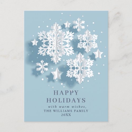 3D Elegant Snowflake Christmas Greeting Holiday Postcard