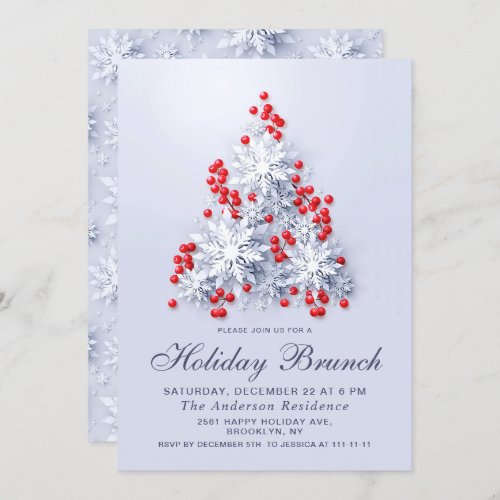 3D Elegant Snowflakes CHRISTMAS HOLIDAY BRUNCH Invitation