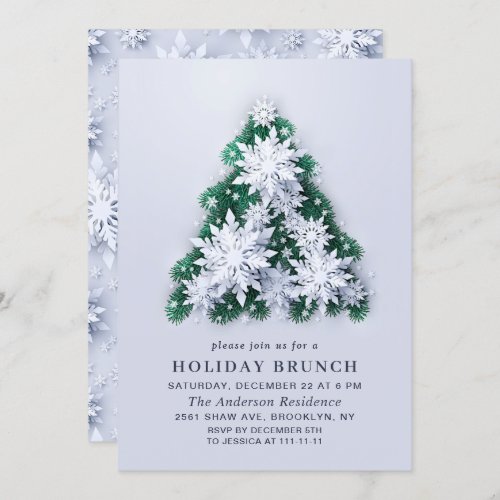 3D Elegant Snowflakes CHRISTMAS HOLIDAY BRUNCH Invitation