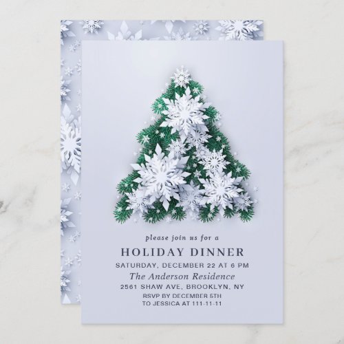 3D Elegant Snowflakes CHRISTMAS HOLIDAY DINNER Invitation