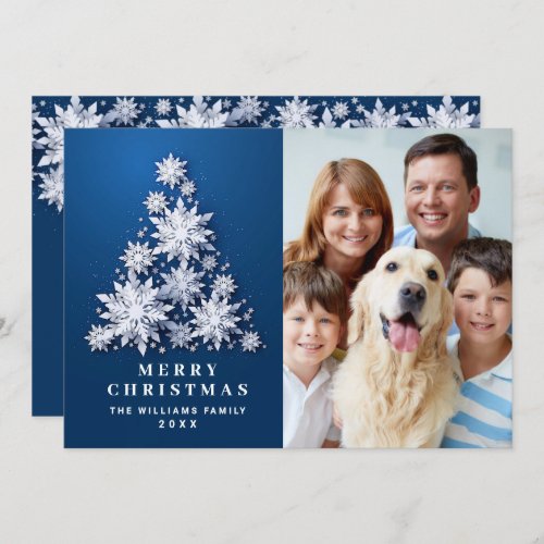 3D Elegant Snowflakes Christmas Tree Photo Holiday Card