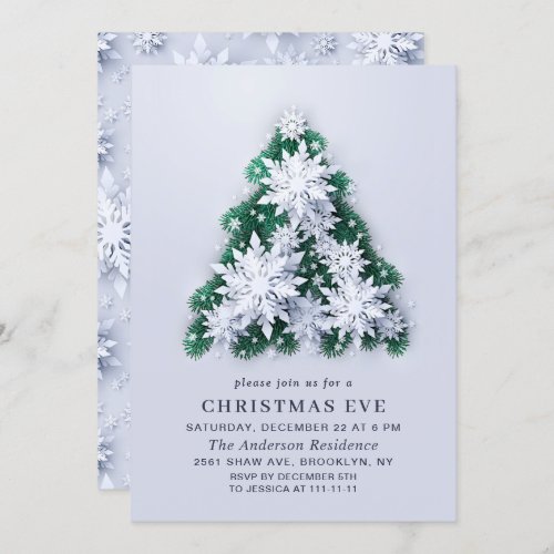 3D Elegant Snowflakes Tree Holiday CHRISTMAS EVE Invitation