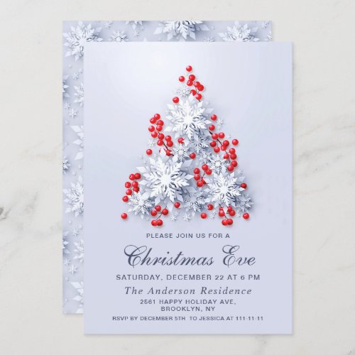 3D Elegant Snowflakes Tree Holiday Christmas Party Invitation