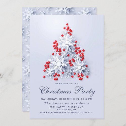 3D Elegant Snowflakes Tree Holiday Christmas Party Invitation