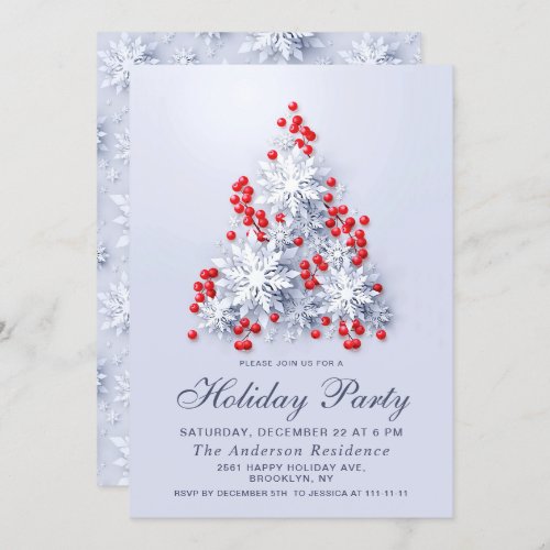 3D Elegant Snowflakes Tree Holiday Christmas Party Invitation