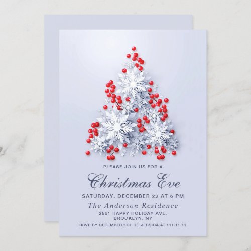 3D Elegant Snowflakes Tree Holiday Christmas Party Invitation