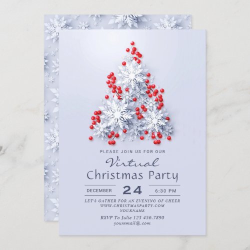 3D Elegant Snowflakes Tree VIRTUAL Christmas Party Invitation