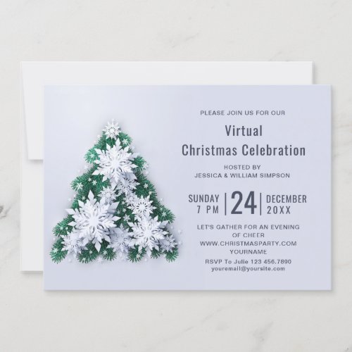 3D Elegant Snowflakes VIRTUAL Christmas Party Invitation