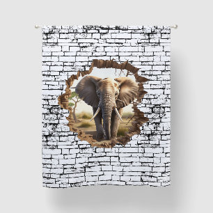 3D Elephant Wall Break Art – Realistic Safari (2) Blackout Curtains
