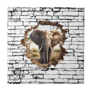 3D Elephant Wall Break Art – Realistic Safari (2) Ceramic Tile