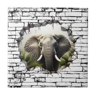 3D Elephant Wall Break Art – Realistic Safari Ceramic Tile