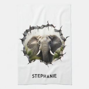3D Elephant Wall Break Art – Realistic Safari Kitchen Towel