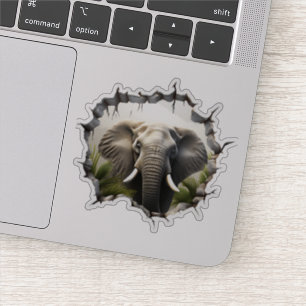3D Elephant Wall Break Art – Realistic Safari Sticker