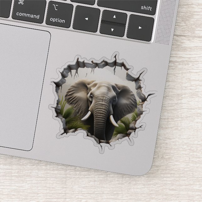 3D Elephant Wall Break Art – Realistic Safari Sticker (Detail)